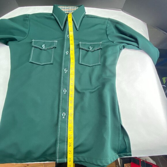 Vintage Mr Fingerhut Long Sleeve Green Polyester Disco Shirt Shacket Medium - Picture 11 of 12